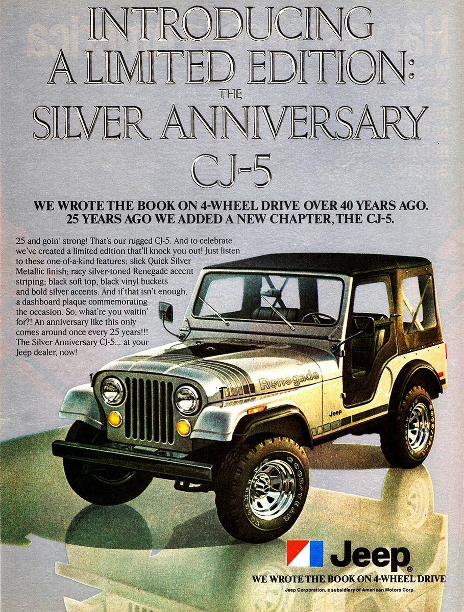 One of my favorites...the Silver Anniversary CJ-5, circa 1979!
..............
#jeep #jeeplife #sunday #legendary1941 #AMC