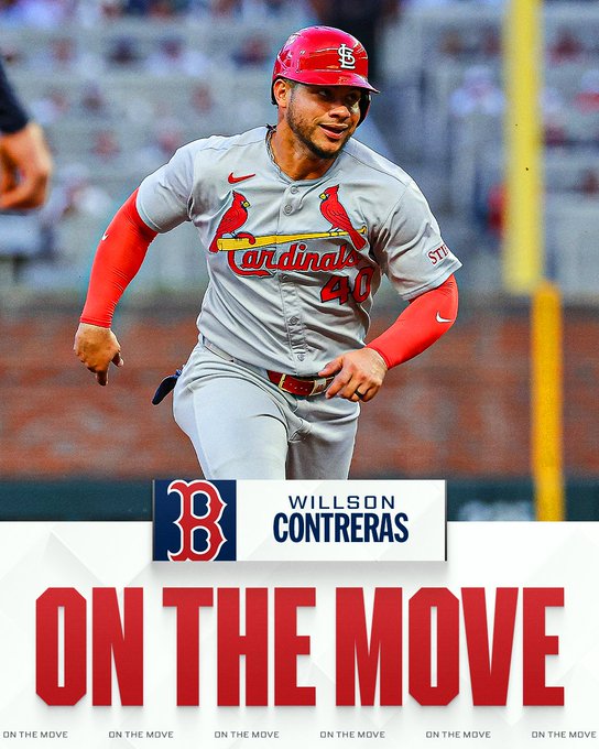 ON THE MOVE: Willson Contreras to the Boston Red Sox
Pictured: Willson Contreras rounds third base. He wears a gray Cardinals uniform with red lettering and a red helmet.