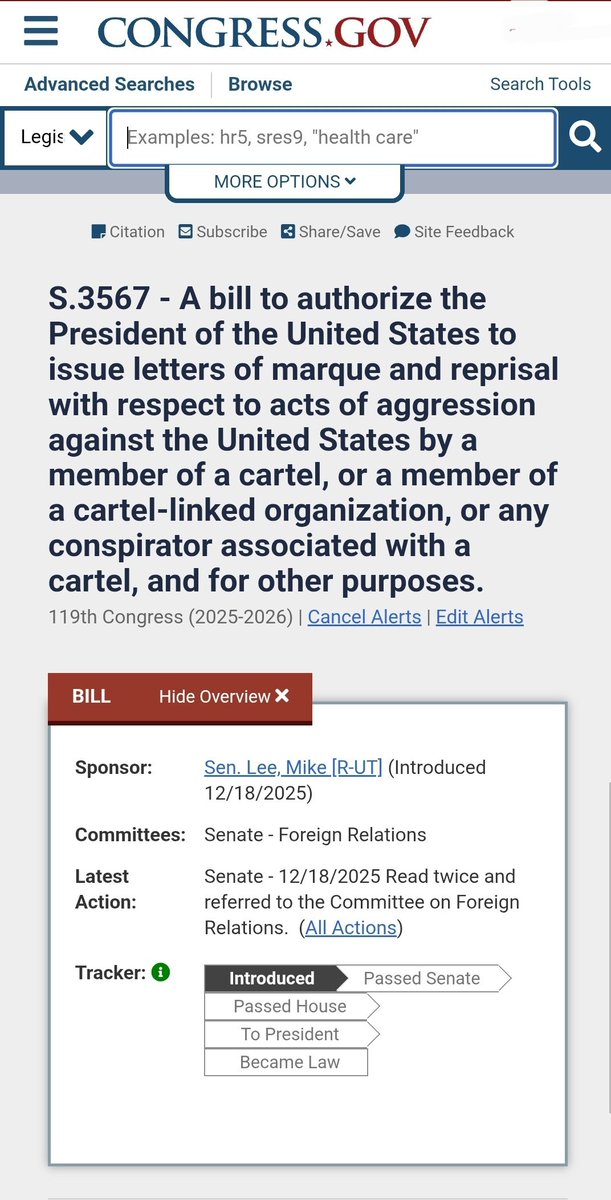 supbrow's tweet photo. S.3567 - A bill to authorize the President of the United States to issue letters of marque and reprisal with respect to acts of aggression against the United States by a member of a cartel, or a member of a cartel-linked organization, or any conspirator associated with a cartel, and for other purposes.

🙋 Raise your hand of you are interested.

https://t.co/mJ7n3zwplO