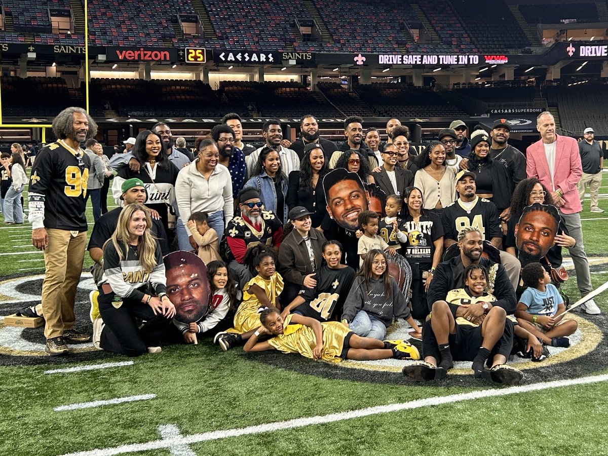 MikeTriplett's tweet image. About 40 people in Cam Jordan’s group following Sunday’s game — including brother, sister, family, agents … and the giant cardboard headshots that wife Nikki printed out and made herself this week.

Doing it right in case this winds up being his final home game in New Orleans.