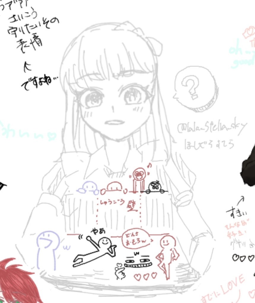 絵チャで3人でふざけたので落書き書き足しました🫡 🍫えとさん 青紫