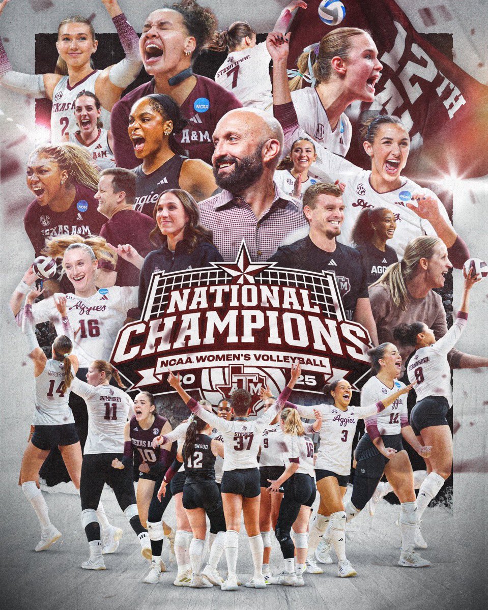 tengland_150's tweet photo. This will be the 3rd consecutive year that Texas A&amp;M Athletics will be taking home a national title

2023-2024: @AggieWTEN 🏆 
2024-2025: @aggietfxc 🏆 
2025-2026: @AggieVolleyball 🏆 

#GigEm https://t.co/EGz4x49Dbs
