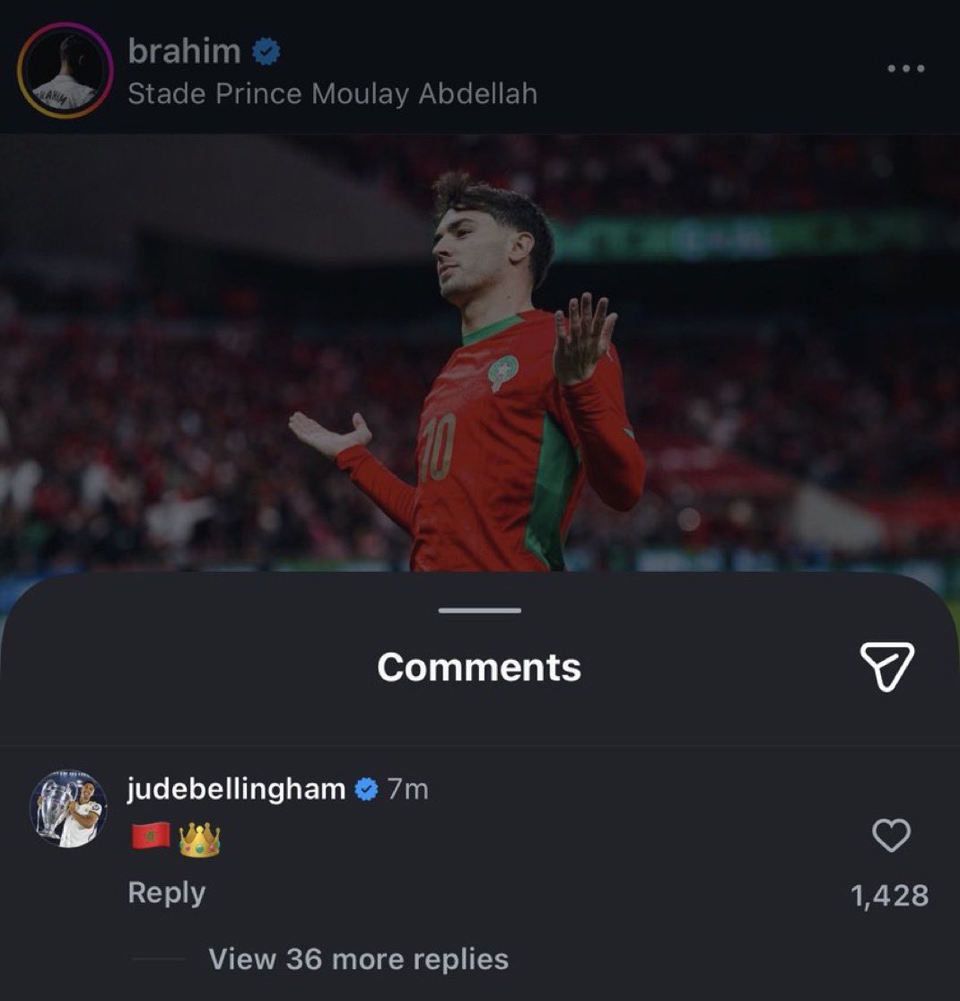 📲🏴󠁧󠁢󠁥󠁮󠁧󠁿 Jude Bellingham à Brahim Diaz sur IG:

🇲🇦👑