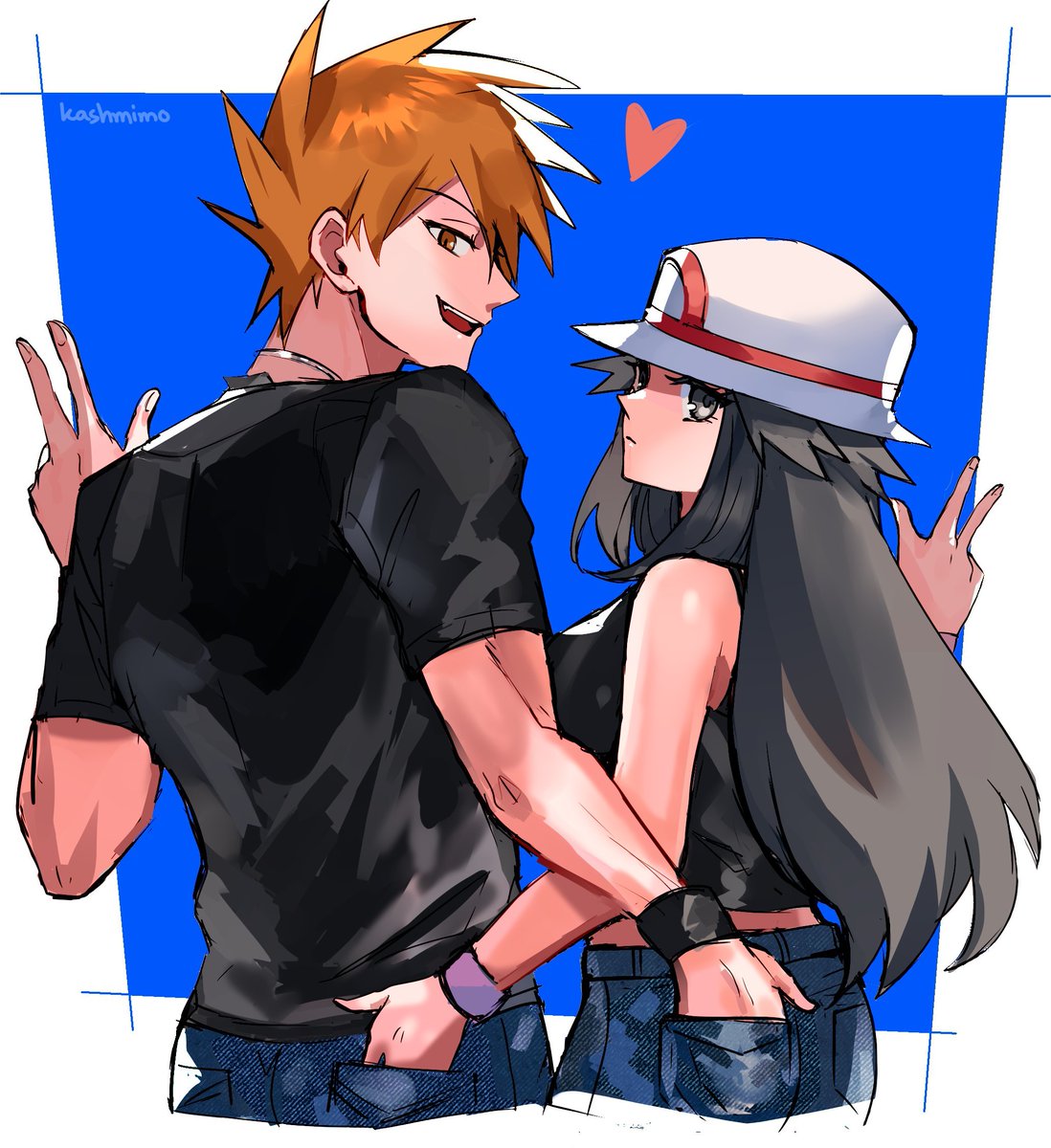 グリーン(ポケモン) ,リーフ(ポケモントレーナー) 「4 fav drawings of 2025」|kash( σ . σ)のイラスト