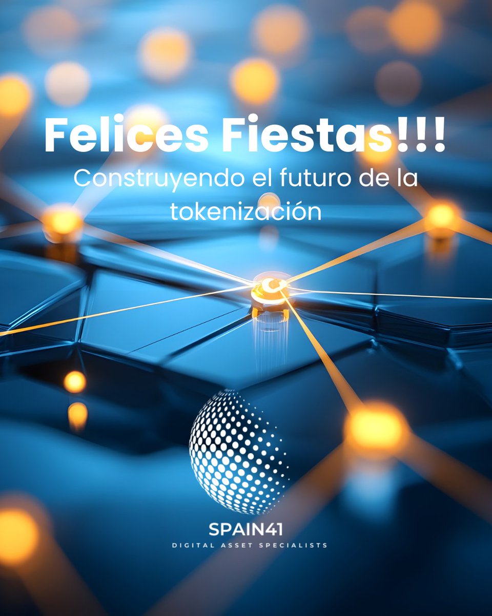 Spain41es's tweet photo. En estas fiestas queremos decir simplemente: gracias.

Gracias a quienes confiaron en #Spain41ok,
a quienes se animaron a innovar, y a quienes entienden que el futuro de las finanzas se construye con visión, trabajo y responsabilidad.

Este año seguimos demostrando que la tokenización de activos reales no es una moda, sino una herramienta concreta para crear oportunidades, conectar proyectos con inversión y pensar nuevos modelos de crecimiento.

De cara al nuevo año, renovamos nuestro compromiso de seguir acompañando a empresas e inversores en ese camino.

Felices Fiestas y un gran comienzo de año.
El futuro se construye paso a paso.

—
 #Spain41ok