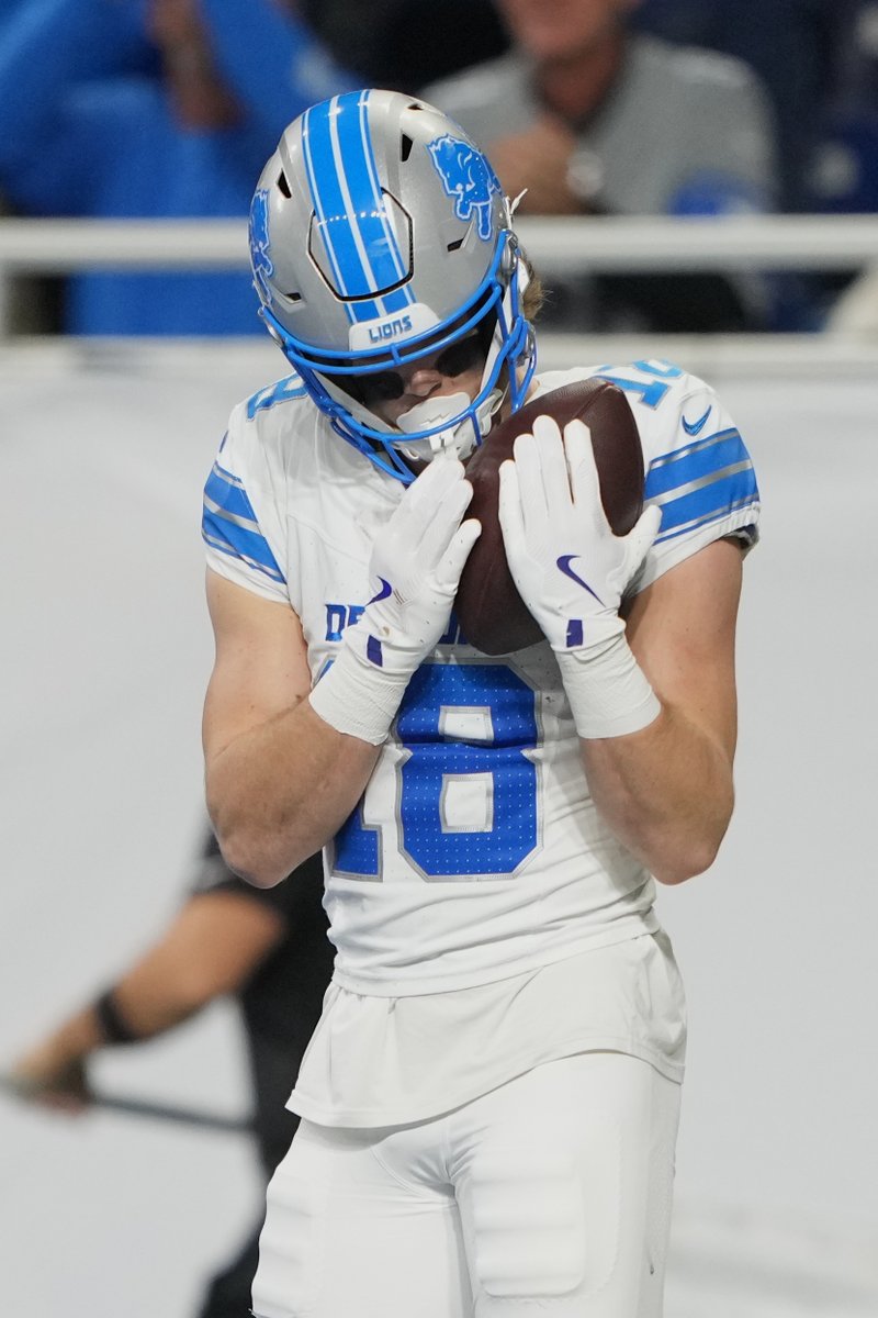 brgridiron's tweet photo. Isaac TeSlaa so far in his rookie year: 

- 10 catches
- 5 TDs https://t.co/sb1gdNdYAZ