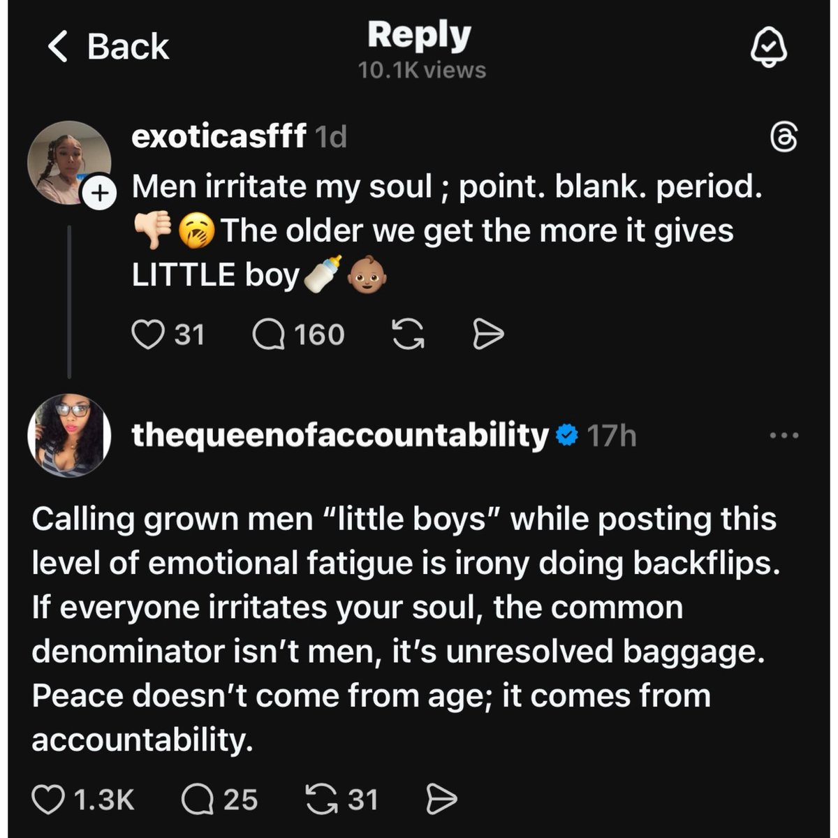 Leave men alone. Accountability will continue to strike!