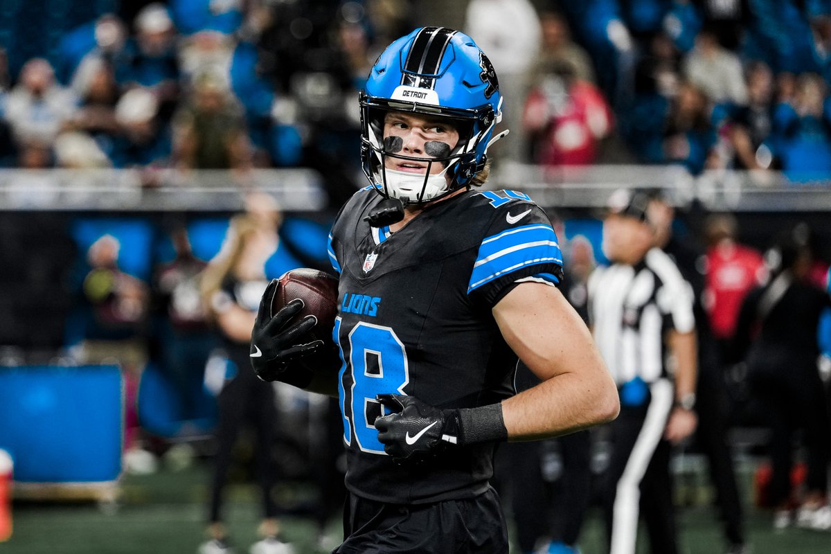LionsPR's tweet photo. The only WRs in @Lions history to produce 5+ TD receptions in their rookie season:

1. Isaac TeSlaa (2025)
2. Amon-Ra St. Brown (2021)
3. Titus Young (2011)
4. Roy Williams (2004)

#OnePride https://t.co/5D3hMlma2q