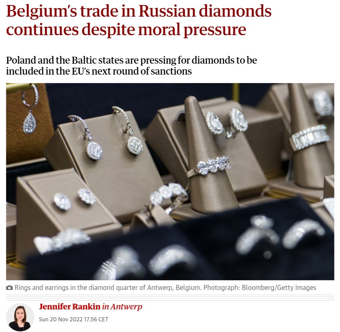 Belgian fachos: "Unfreezing russian assets is immoral."
Belgium in 2022 ⬇️:
"Official Belgian statistics showed that Belgium still imported EUR 676 million worth of Russian diamonds in the second quarter of 2022 [after the Bucha massacre was revealed to the world]."