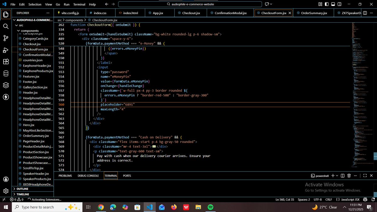 fat20565's tweet photo. Day 79 &amp; 80 of #100DaysOfCode
Continued working on the checkout flow for my project. Built &amp; refined the checkout form, order summary, and confirmation modal. Focused on fixing layout issues, improving validation, and aligning the UI closer to the reference design. https://t.co/s7Xt6XXueY