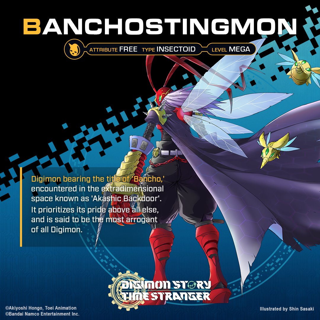 digimon_games's tweet image. BanchoStingmon

Digimon bearing the title of 'Bancho,' encountered in the extradimensional space known as 'Akashic Backdoor'.
It prioritizes its pride above all else, and is said to be the most arrogant of all Digimon.

#TimeStranger