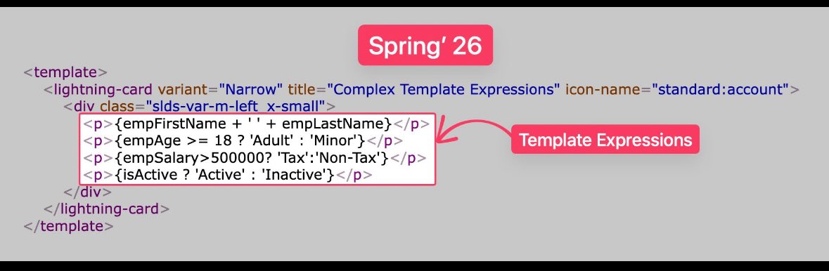 HoangKagawa's tweet image. ☘️Spring ’26 Salesforce リリース – LWC 開発者にとって待望のアップデート！
Spring ’26 の新機能の中で、個人的に最も注目している機能をご紹介します。
✨ Lightning Web Components (LWC) における複雑なテンプレート式のサポート
ついに LWC…