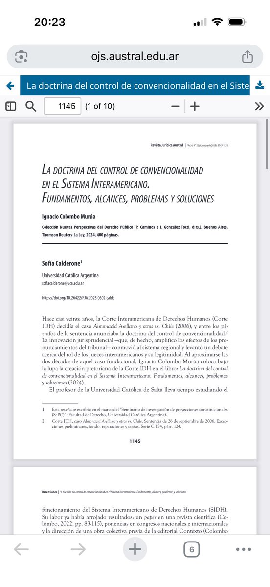 IgnacioColomboM's tweet image. Sofía Calderone armó una muy linda reseña, en la revista de la Universidad Austral, de mi libro La doctrina del de convencionalidad en el sistema interamericano. Gracias @soficalderone 

ojs.austral.edu.ar/juridicaaustra…