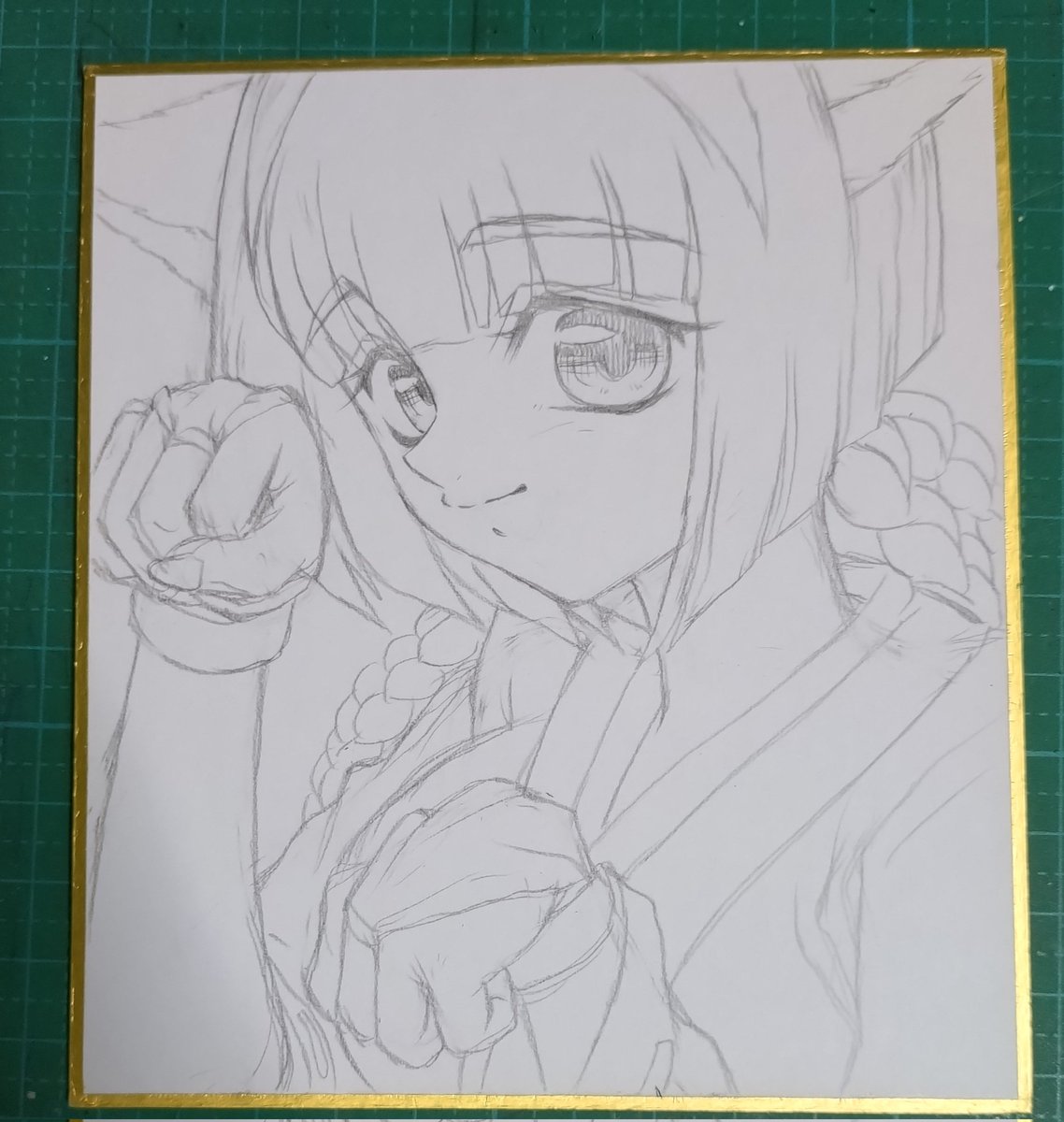 オマケ色紙イラスト🦊 これからペン入れします！🎁 #手描き #アナログ