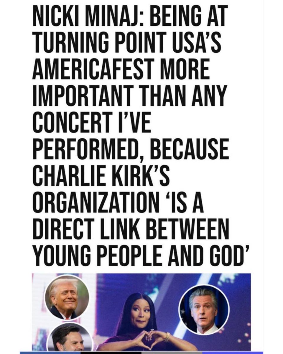 Nicki Minaj: Being at Turning Point USA’s AmericaFest More Important than Any Concert I’ve Performed, Because Charlie Kirk’s Organization ‘Is a Direct Link Between Young People and God’

breitbart.com/entertainment/…