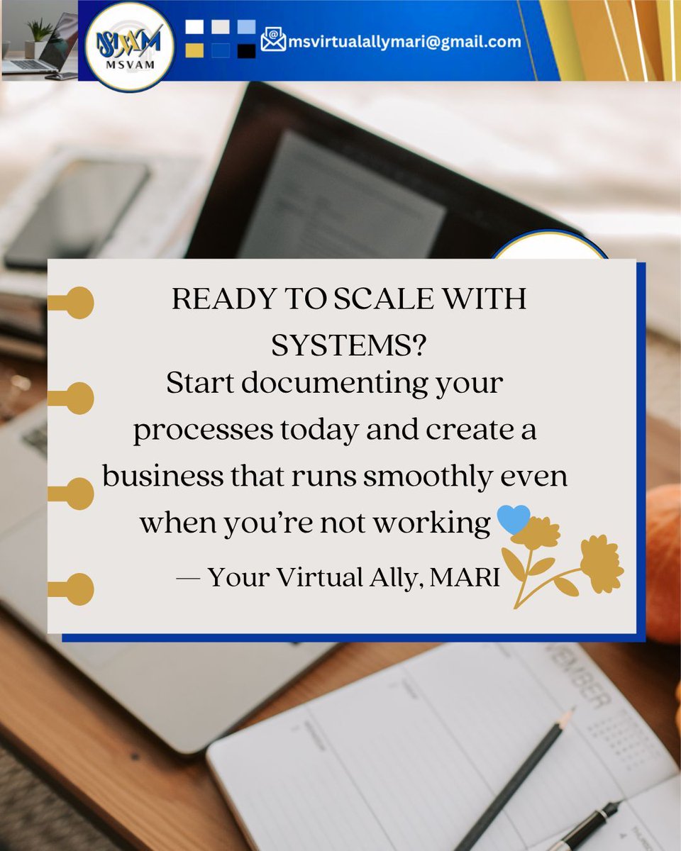 Basco_Marilyn13's tweet image. SOPs are essential for scaling and consistency, even for smaller businesses. Focus on key tasks, ensure clear steps, store accessibly, and update often. Documented workflows enable smooth operations, reduce errors, and support growth. 💙 

#VASystems #SOPs #VirtualAssistantLife