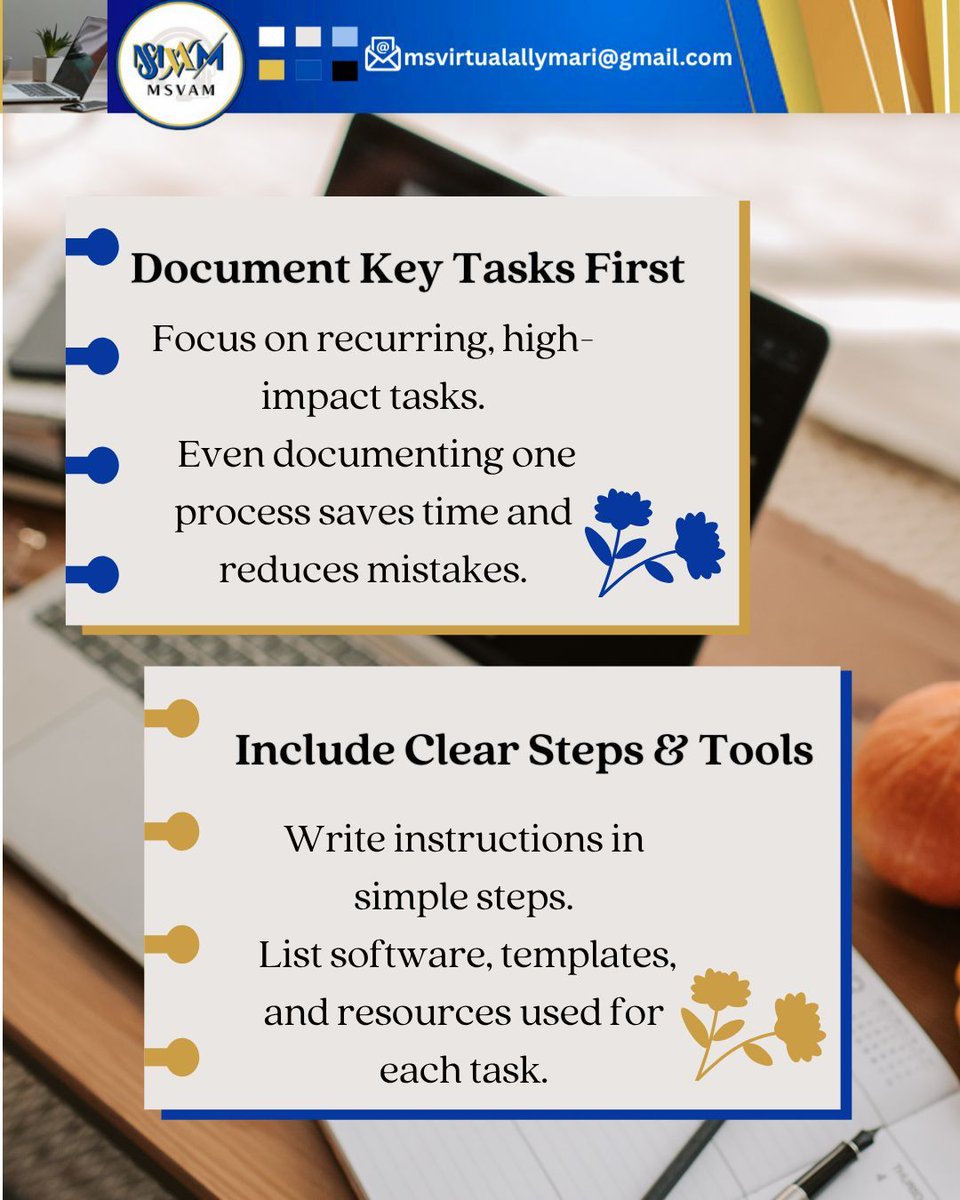 Basco_Marilyn13's tweet image. SOPs are essential for scaling and consistency, even for smaller businesses. Focus on key tasks, ensure clear steps, store accessibly, and update often. Documented workflows enable smooth operations, reduce errors, and support growth. 💙 

#VASystems #SOPs #VirtualAssistantLife