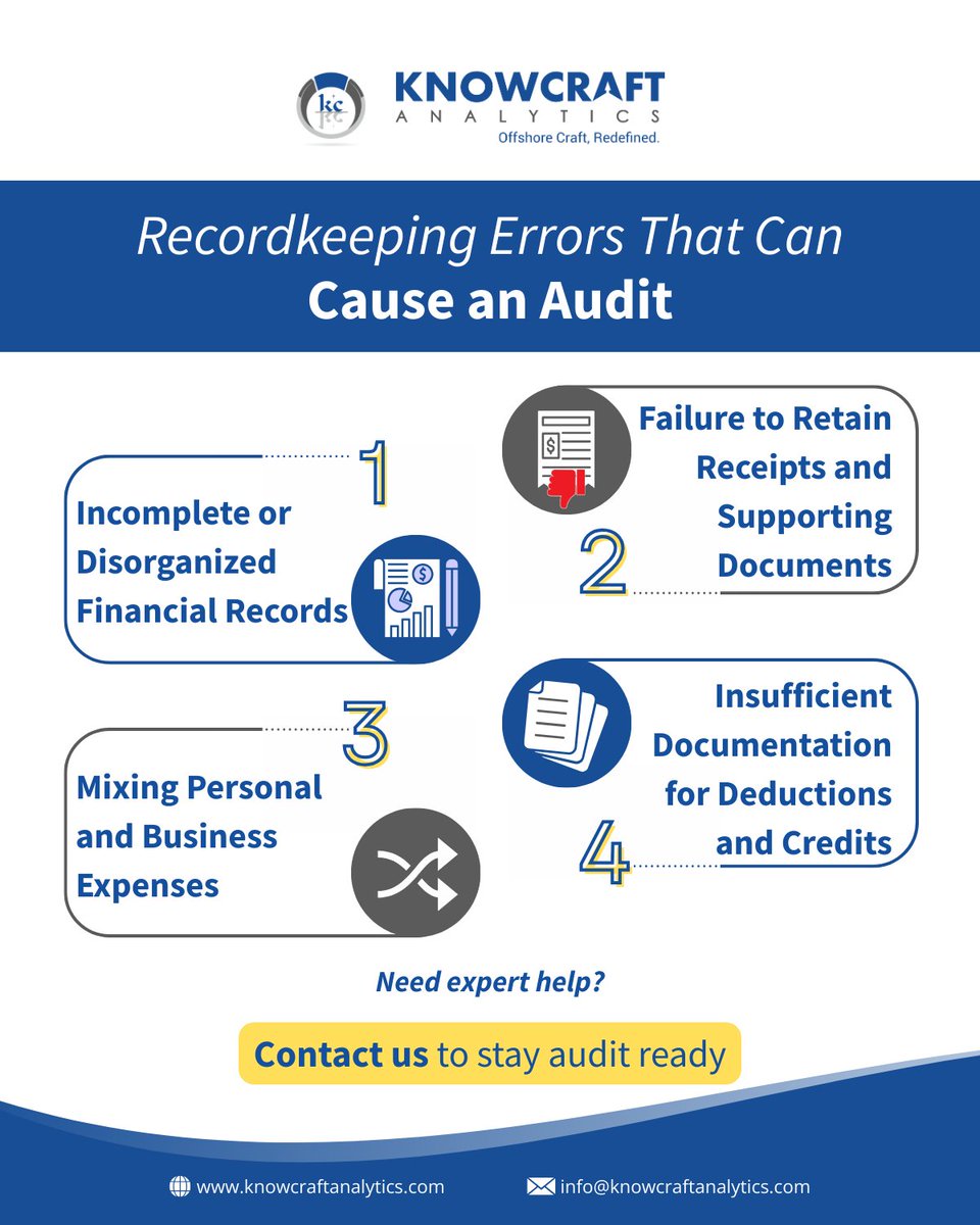KnowcraftA's tweet image. Poor recordkeeping = audit risk. 

Missing receipts, mixed expenses, and disorganized records are red flags. Clean up your books now to avoid costly penalties later.

#KnowcraftAnalytics #TaxCompliance #SmallBusiness #TaxCompliance #SmallBusiness #TaxAudit #BusinessFinance