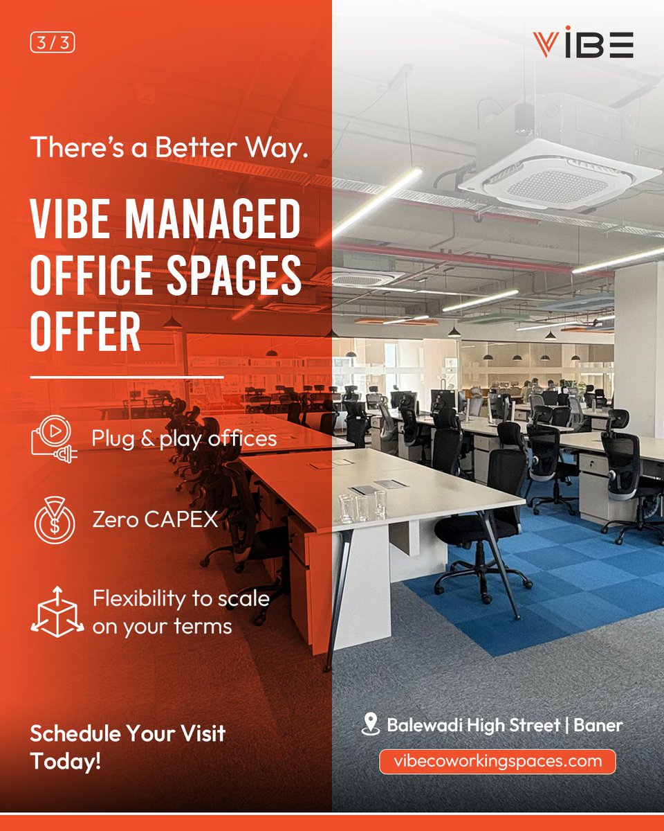 vibe_cowork's tweet image. When business moves faster than office setup, growth slows down.
@vibe_cowork offer ready offices with zero CAPEX, built to scale as your needs change.
Focus on growth, not managing space.
🌐 vibecoworkingspaces.com
📞 +91 820 834 1339

#VibeCoworkingSpaces #ManagedOfficeSpaces