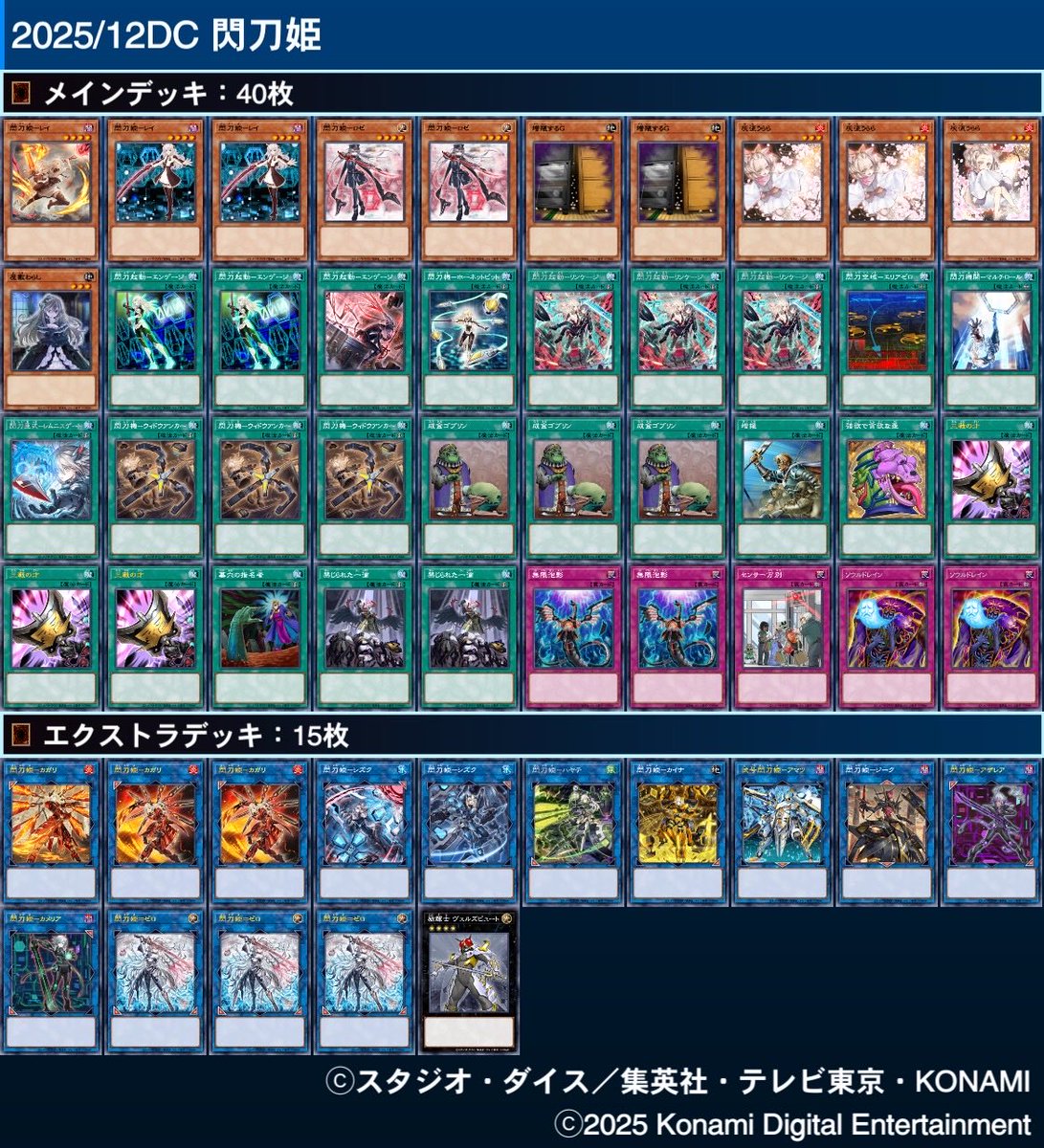 Albert_gameSSA's tweet photo. 2025年12月DC 閃刀姫1本で走り切りました！届いてくれ銀アイコン！
先攻は豊富なサーチ&amp;ドローカードで永続を構え、後攻はレイ→ゼロ→ヴェルズビュートなどでまくって永続で蓋みたいな回し方してました！
最後のM∀LICEタイム以外はライゼ、巳剣結構いたので無限泡影の部分はドロバになってました🫡 https://t.co/uZcPJrzwMu