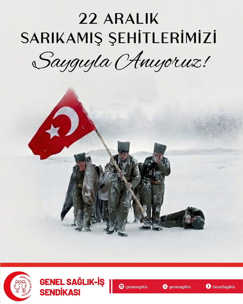 22 Aralık 1914, Sarıkamış Harekatı’nda vatan savunması için donarak hayatını kaybeden 90 bin askerimizi anma günüdür.
Sarıkamış, yalnızca bir askeri harekat değil; tarihimizin en ağır kayıplarla dolu sayfalarından biridir.
Onların azmi, cesareti ve vatan uğruna gösterdiği büyük