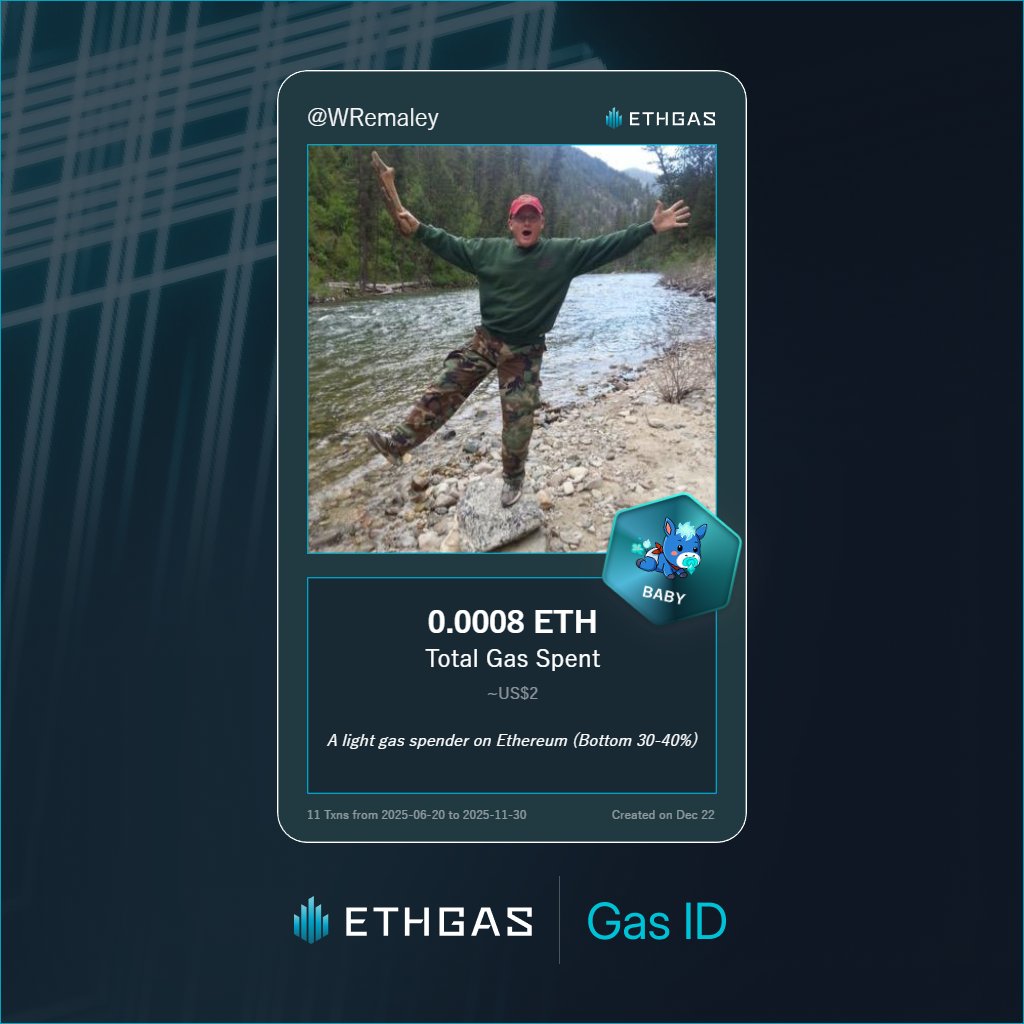WRemaley's tweet image. Leveled up in the Great Gas Reckoning with ETHGas! 💪

Baby Jack status: 0.0008 ETH gas spent, 1 Beans earned—supporting the Gasless Future!

Claim your Gas ID at ethgas.com/community/gas-…