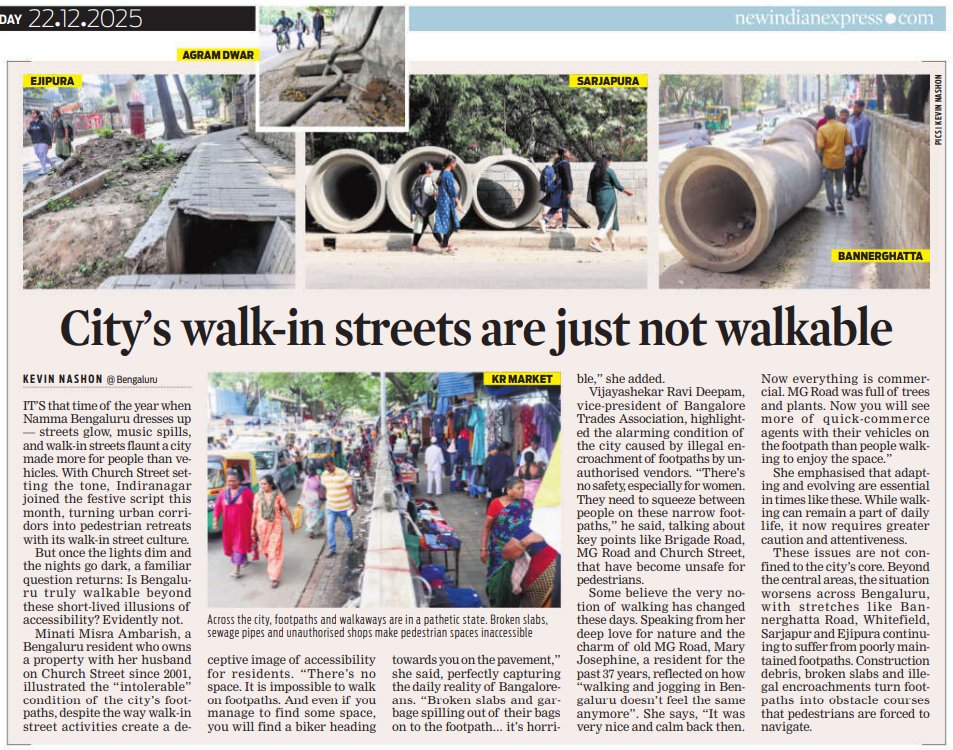 kevinnashon_'s tweet image. Seasonal walk-in streets can’t mask #Bengaluru’s footpath issues.
Broken #footpaths, #encroachments, and bikes on pavements make walking a daily risk. Is the city truly pedestrian-friendly, or just playing dress-up?
@NewIndianXpress @XpressBengaluru
@Cloudnirad @santwana99