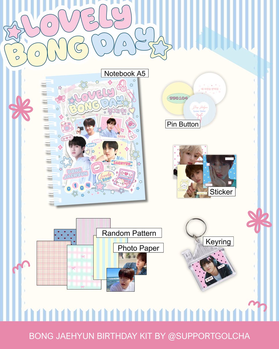 supportgolcha's tweet image. ৡ‿◞ ྀི 𓂃 𝗟𝗢𝗩𝗘𝗟𝗬 𝗕𝗢𝗡𝗚 𝗗𝗔𝗬

~ Bong Jaehyun Birthday Kit ~
by @supportgolcha

💭 how to get?
ꢾ꣒ co shopee 25.12 (01.04 WIB)
     ⤷ id.shp.ee/xVBLMdV
ꢾ꣒ limited qty! (1 account 1 kit)

#LovelyBongDay #SupportgolchaProject