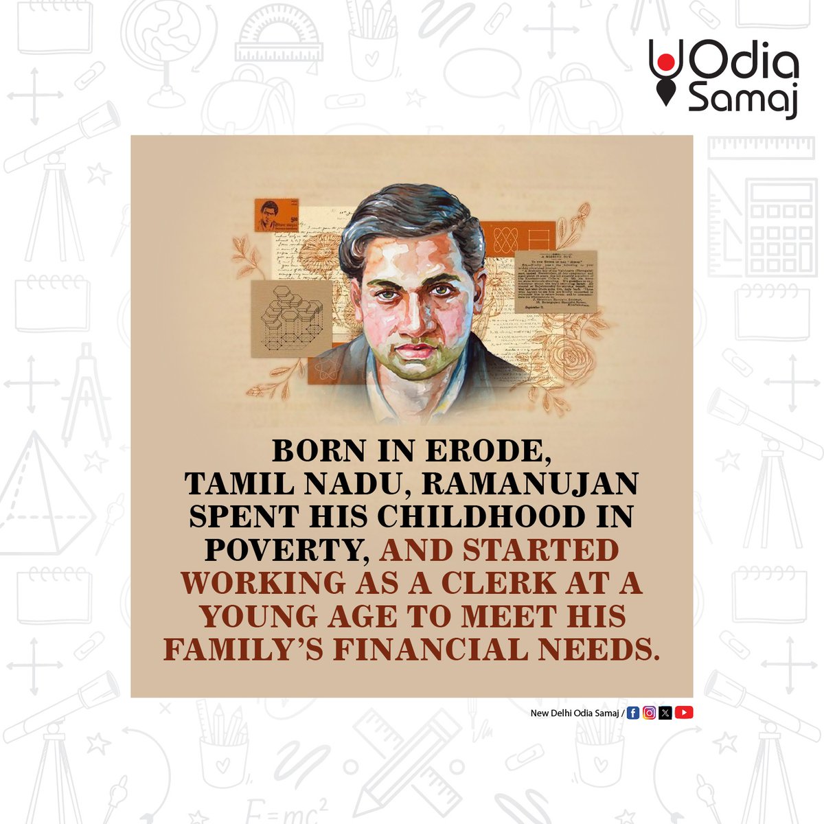 OdiaSamaaj's tweet photo. #NationalMathematicsDay #SrinivasaRamanujan #MathGenius #IndianMathematician #MathInspiration #MathForYouth #LegacyOfRamanujan #OdiaSamaj https://t.co/a9AluZQLPA