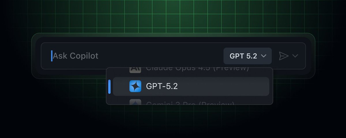 jialuogan's tweet image. 🚀 GPT‑5.2 is now available in Xcode and more IDEs!
Enjoy smarter coding, better answers, and faster fixes—right inside Copilot Chat. Try it now: github.blog/changelog/2025…
#Copilot #Xcode #AI