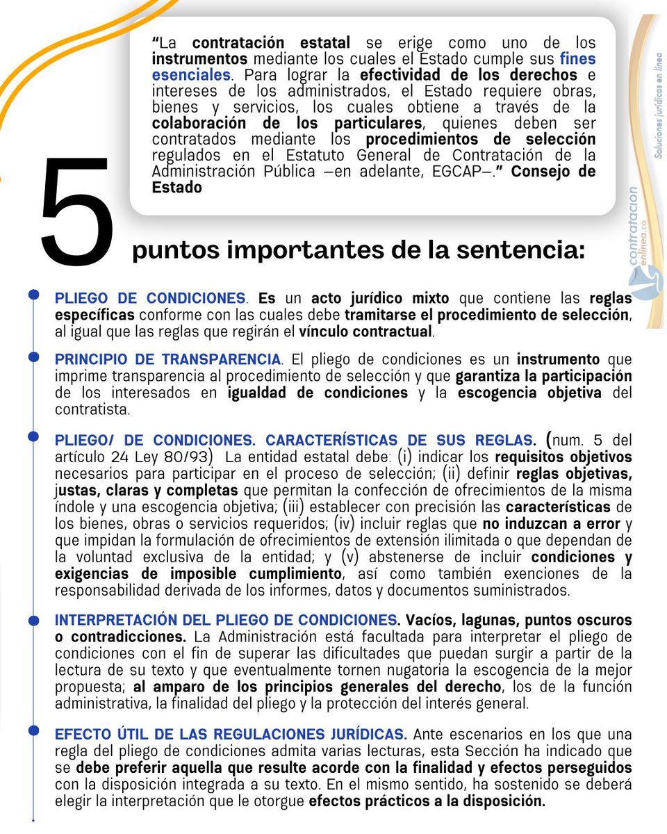 contrataenlinea's tweet image. 📄 PLIEGO DE CONDICIONES/INTERPRETACIÓN. Es un instrumento que imprime TRANSPARENCIA al procedimiento de selección y que GARANTIZA la PARTICIPACIÓN de los interesados en IGUALDAD de condiciones y la ESCOGENCIA OBJETIVA del contratista contratacionenlinea.co/documentos/con…