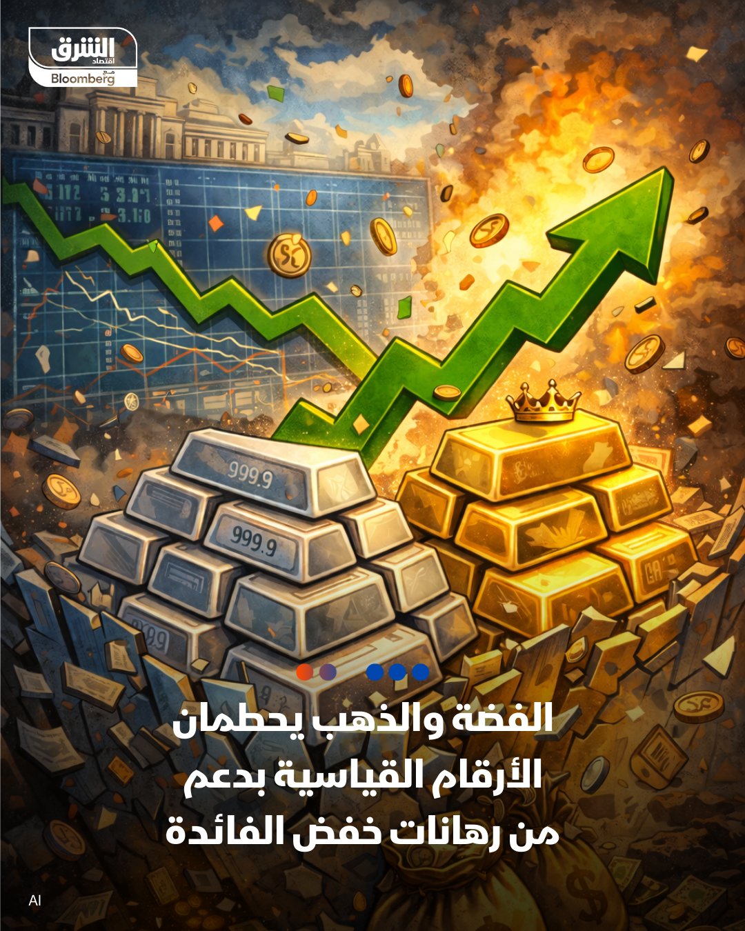 الفضة والذهب يحطمان الأرقام القياسية بدعم من رهانات خفض الفائدة. عززت التوترات الجيوسياسية من جاذبية المعادن النفيسة كملاذ آمن. صعد الذهب في المعاملات الفورية بنسبة 1.1% إلى 4386.32 دولار للأونصة. ارتفعت الفضة أكثر من 2% لتبلغ مستوى قياسياً عند 68.9883 دولار للأونصة. قفز البلاتين متجاوزاً مستوى 2000 دولار للأونصة للمرة الأولى منذ عام 2008. 