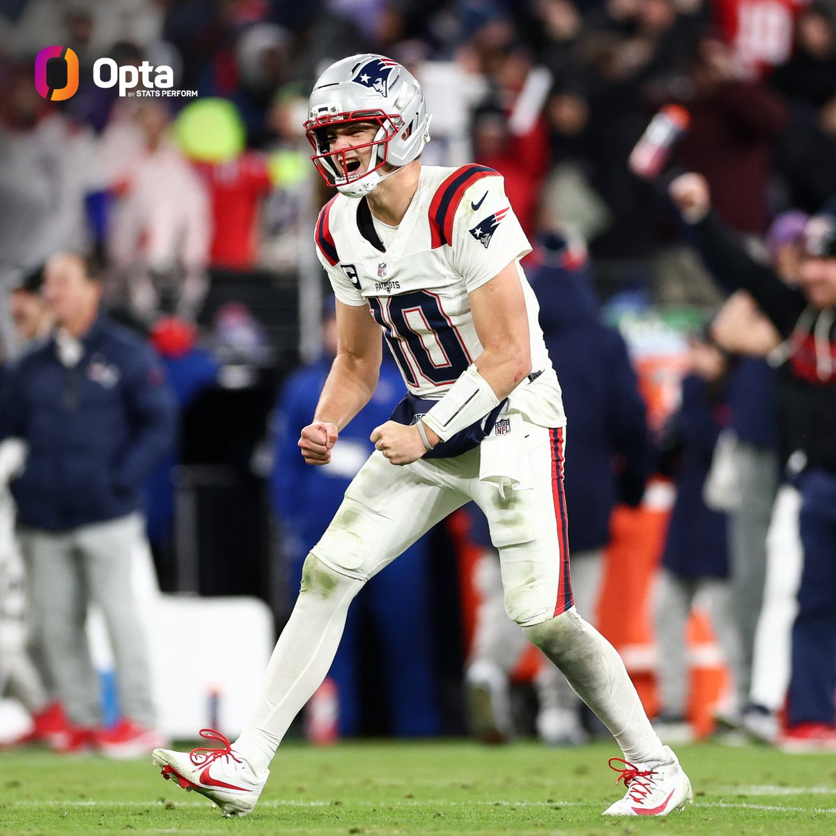The <a href="/Patriots/">x - New England Patriots</a>' Drake Maye in Baltimore tonight:

30+ completions
70.0+ comp pct
300+ passing yards
25+ rushing yards
10+ point 4th-quarter comeback win

No one else in NFL history has done all of that in a single game on the road.