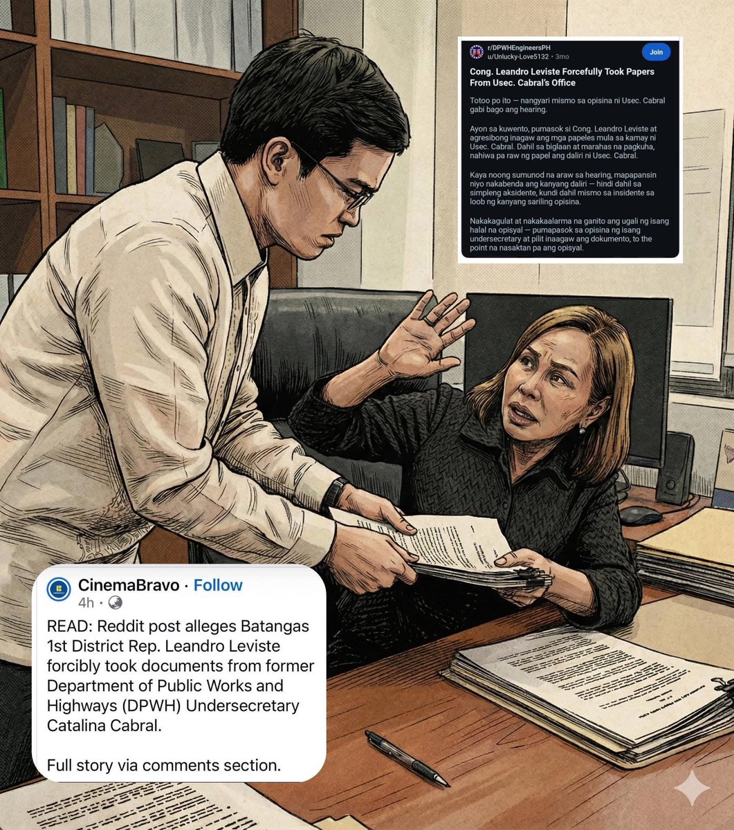 AN ALLEGATION THAT REQUIRES CLARIFICATION.

A Reddit anonymous post, later reposted by CinemaBravo, has circulated online raising an unverified allegation involving Leandro Leviste, Representative of Batangas 1st District, and former DPWH Undersecretary Catalina Cabral.