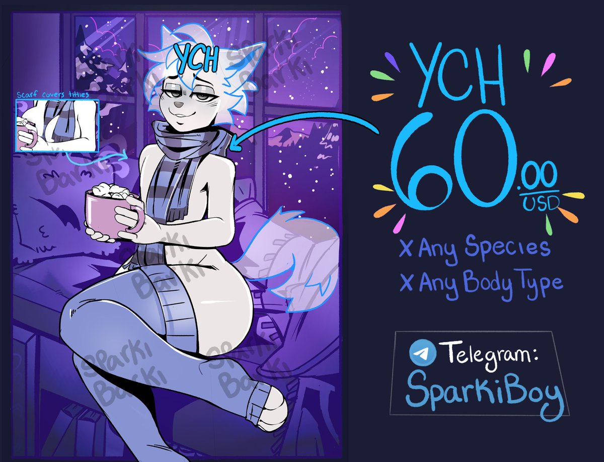 ✨Retweets help me out a bunch ✨

YCH: 🔮Snowed In 
 
❄️✨6️⃣0️⃣usd

⭐️[Multiple slots]
⭐️Any species
⭐️Any body type 
(outfit customizable) 

OPEN till slots filled

✨💫DM me here if anyone is interested 💫✨

or DM my tlgrm 

#YCH #furry