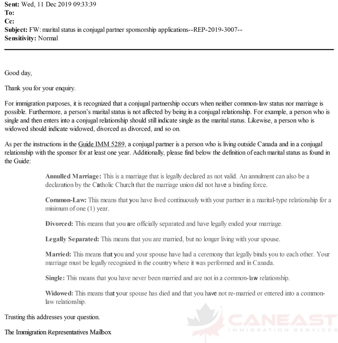 MannyLidher's tweet image. REP-2019-3007- Conjugal Sponsorship &amp;amp; Marital Status 

Q: Does being in a conjugal relationship change a person’s marital status?
A: No. For immigration purposes, conjugal partnership exists when marriage or common-law is not possible, but it does not change legal marital status.…