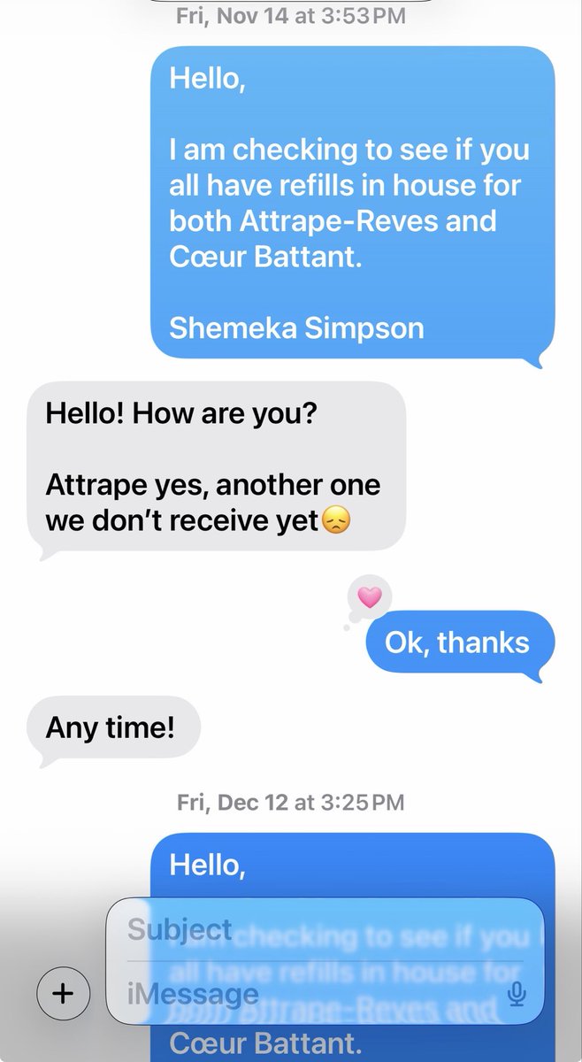 SweetHeat72's tweet photo. @LouisVuitton I’ve been trying to get two bottles refilled since November 14th at your Woodlands, Texas location to no avail! I was texting with one of your employees and finally asked for the store manager’s number. I sent her a text yesterday and no response. Help! https://t.co/ILD2Dmblx5