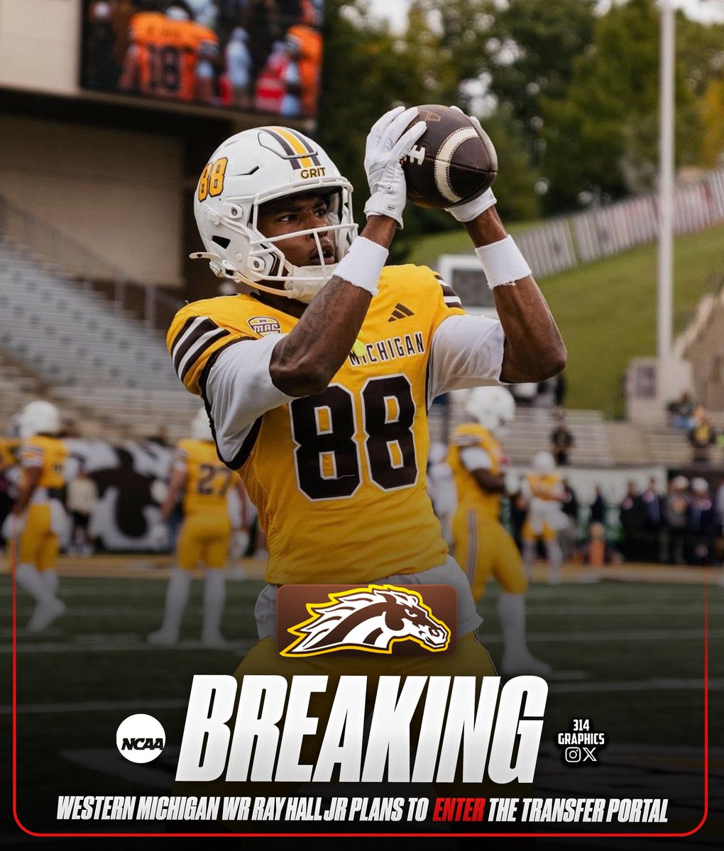 314Graphics's tweet image. Breaking: Western Michigan WR Don-Ray Hall Jr. plans to enter the NCAA Transfer Portal, he tells me.
-
The 6’0, 173-lb redshirt junior from Lancaster, CA has been a steady playmaker for the Broncos. Hall brings speed, experience, and versatility to whichever program lands him.