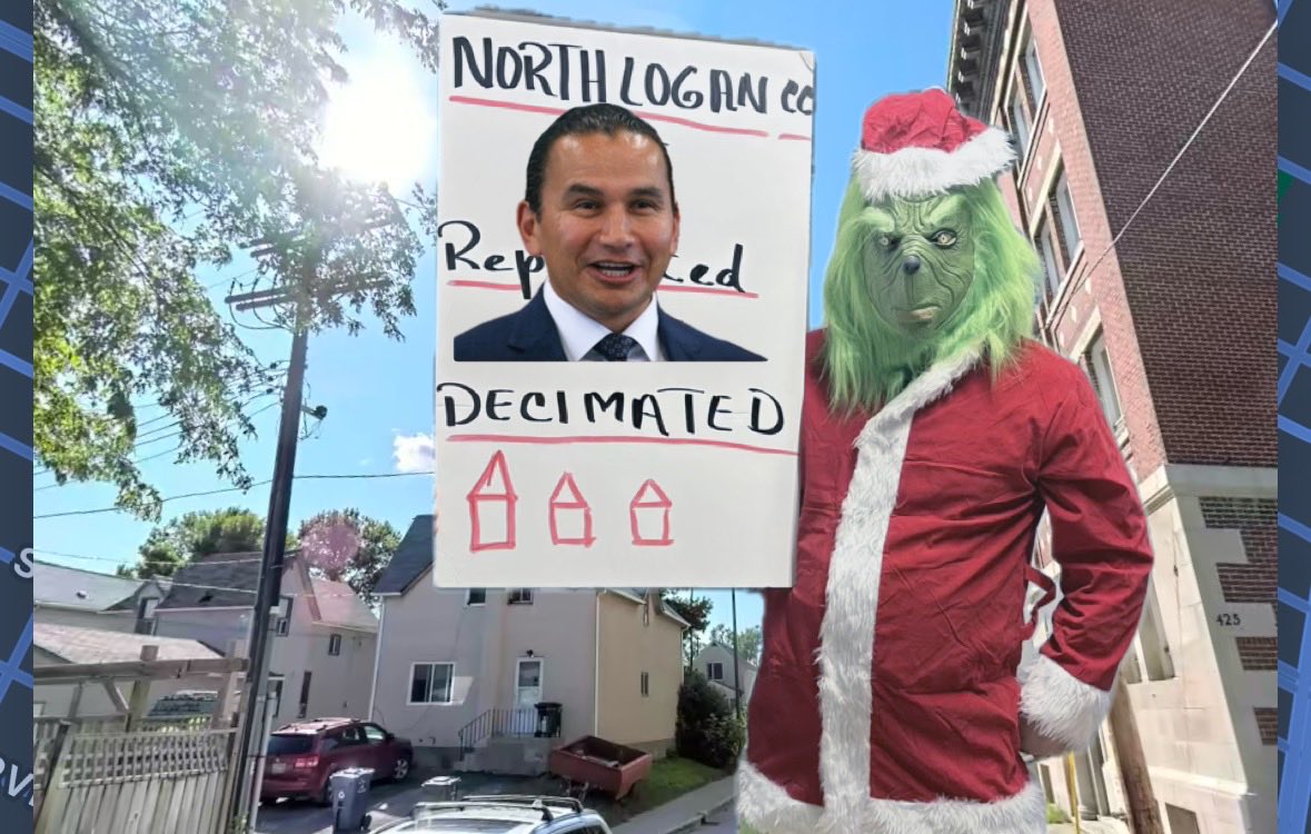 NorthLoganCen's tweet photo. It is official, The Grinch is at North Logan CC this Christmas.. @WabKinew @obbykhan60 @JeffBereza @TGCTS expect him at the Legislative building and the #TheForks #Winnipeg collecting money to pay 💰 for 366 Henry Ave SCS https://t.co/77NlCaK7zS