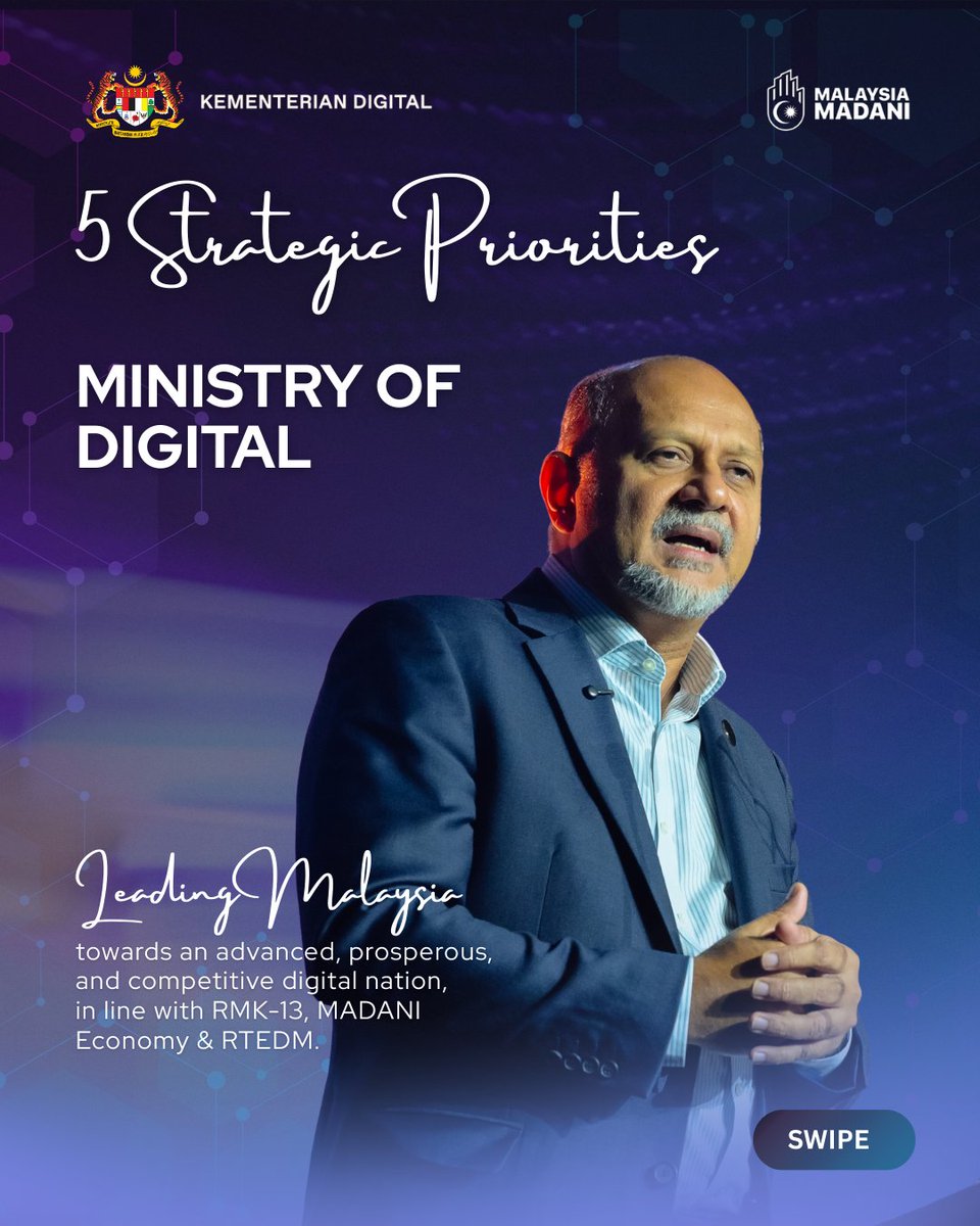 GobindSinghDeo's tweet photo. 🎯 FIVE Strategic Priorities of the Ministry of Digital🌐 

#MalaysiaMADANI 
#MADANIbekerja 
#RancakkanMADANI 
#AINation 
#KD2D https://t.co/Lrt2NlyFqX
