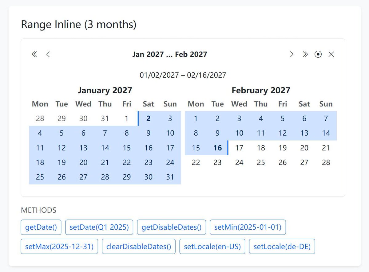 jqueryscript's tweet image. bs-datepicker: A date picker component for Bootstrap projects.

-  Range selection
-  Inline &amp;amp; Dropdown views
-  Locale support

👉 jqueryscript.net/time-clock/bs-…

Perfect for developers who need a lightweight, integrated solution.