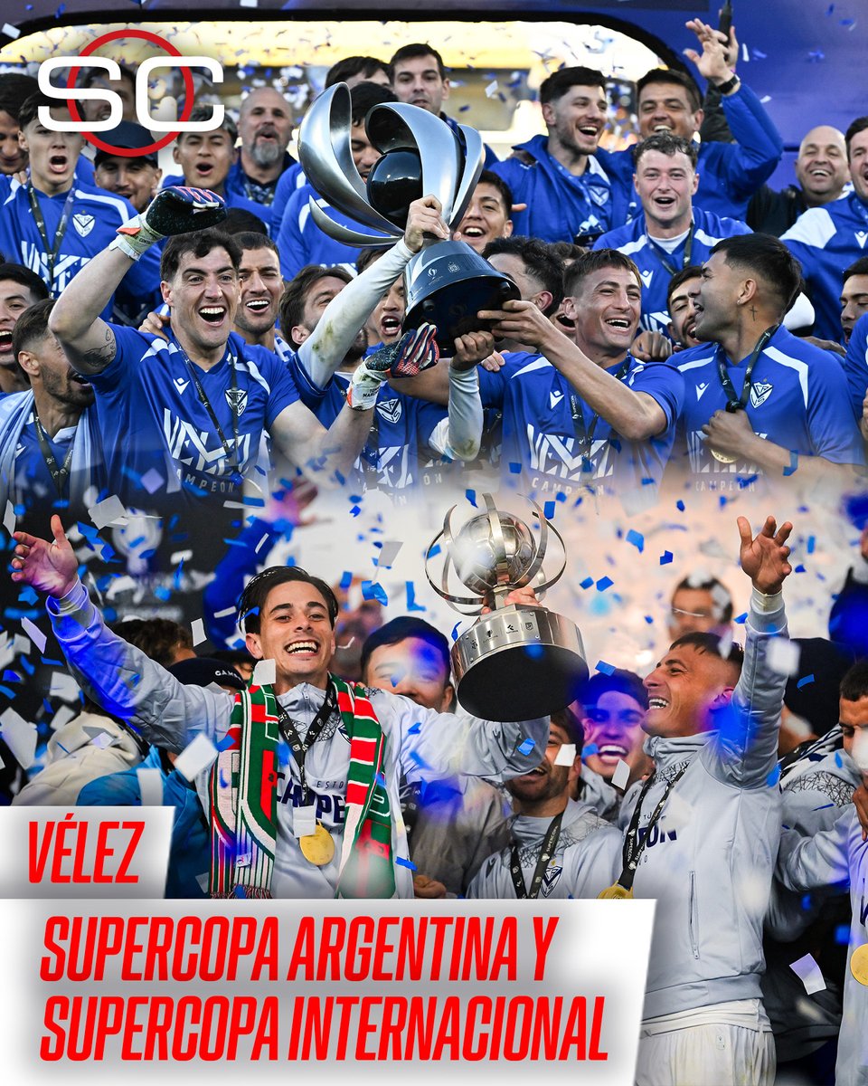 SC_ESPN's tweet photo. ⭐ EL FÚTBOL ARGENTINO DEJÓ OCHO CAMPEONES EN EL 2025 ⭐

🏆🏆 VÉLEZ: Supercopa Internacional y Supercopa Argentina
🏆🏆 ESTUDIANTES: #TorneoClausura y Trofeo de Campeones
🏆 RACING: CONMEBOL #Recopa
🏆 LANÚS: CONMEBOL #Sudamericana https://t.co/f2mQRgVjp6