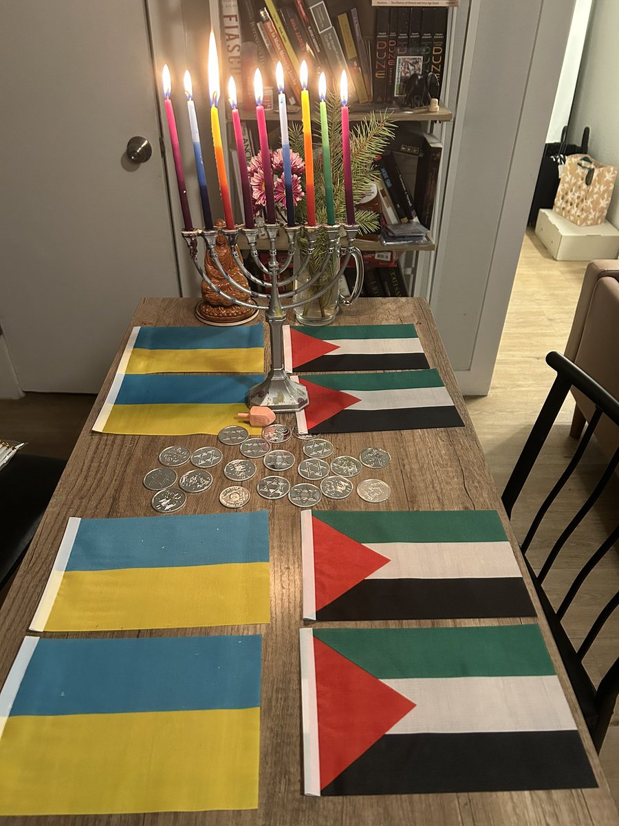 academic_la's tweet image. Tonight, the last night of Hanukkah, my wife and I pray that our homelands will one day soon be liberated from brutal invaders. Happy Hanukkah!