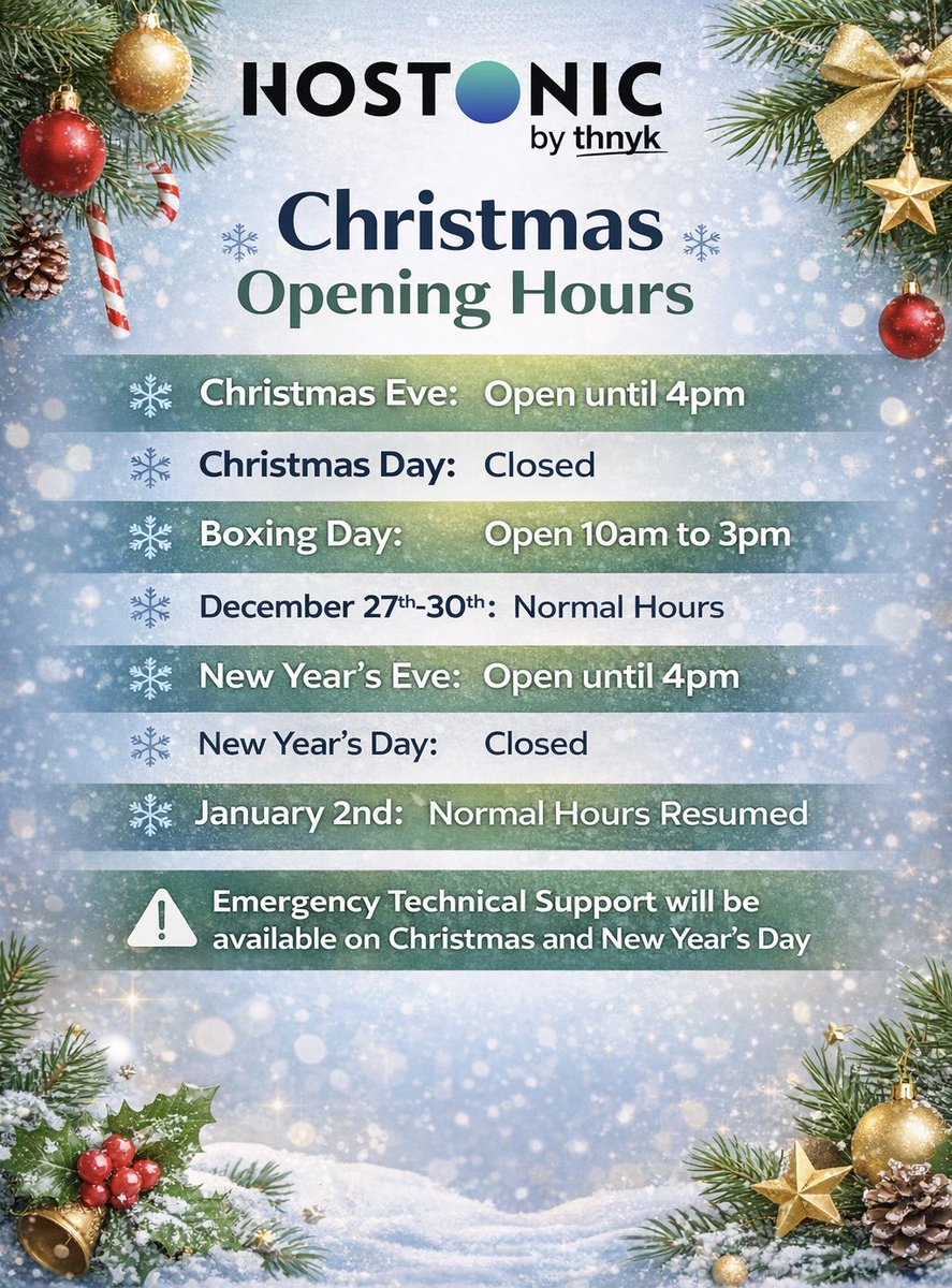 hostiih's tweet photo. Our Christmas and New Year Customer Support opening hours are here 🎄✨ https://t.co/8pEI8SOKYY