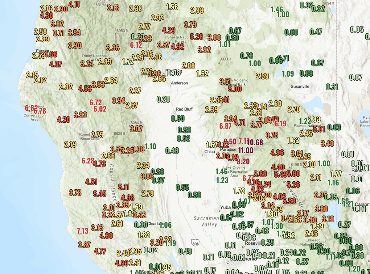 US_Stormwatch's tweet image. Up to 11 inches of rain has fallen in the Northern Sierra over the past 24 hours. 

Lake Oroville, California’s second-largest reservoir, is now taking in 67,000 cubic feet of water per second, nearly 3,000 Olympic pools every hour.