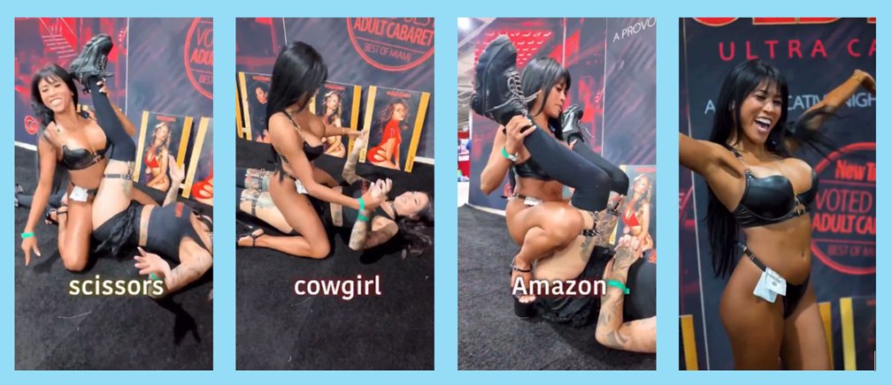 TylionDac's tweet photo. @embersnowxxx demonstrating her favorite sex positions at Exxxotica Expo. I've never heard of the Amazon before. https://t.co/Zz9VscqZId