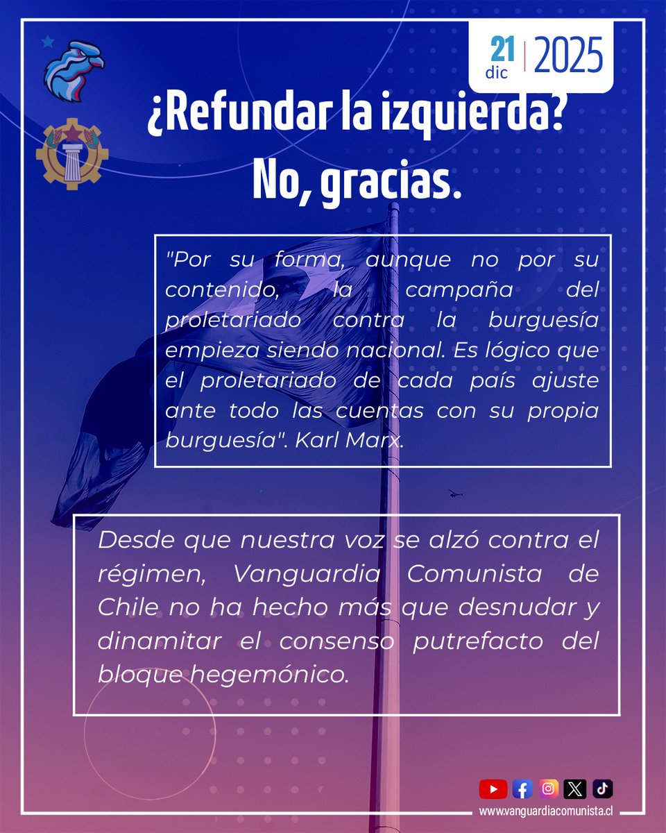 vcomunistacl's tweet photo. 🔴¿Refundar la izquierda? 
     No, gracias.

📈Este no es un texto académico.
💪Es un texto de combate.

Señalamos fuerte y claro que la llamada unidad de la izquierda no libera a nadie: es un mito oscuro y confuso que ayuda a administrar el capitalismo y la dependencia. https://t.co/TmdnDzewzp