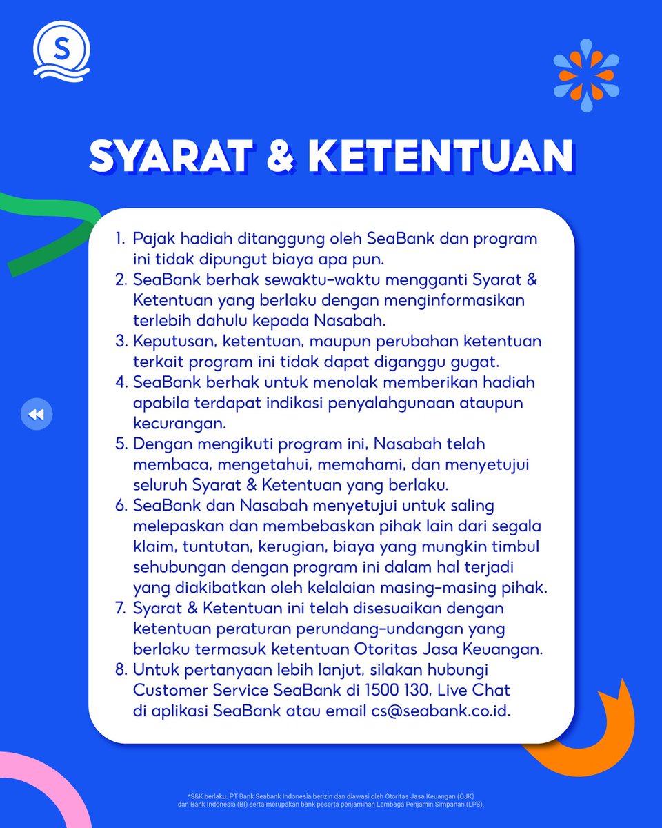 HO..HO..HO.. 🎅🏻🎁 MAU HADIAH NATARU DARI SEABANK? BISA BANGET!

Hi Sobat SeaBank, kamu masih berkesempatan ikutan GIVEAWAY NOKIA C12 DAN JAM TANGAN CASIO. Ayo ikutan untuk bawa pulang hadiahnya! Jangan lupa ikuti syarat dan ketentuan berikut:

1. Periode program berlaku pada 1