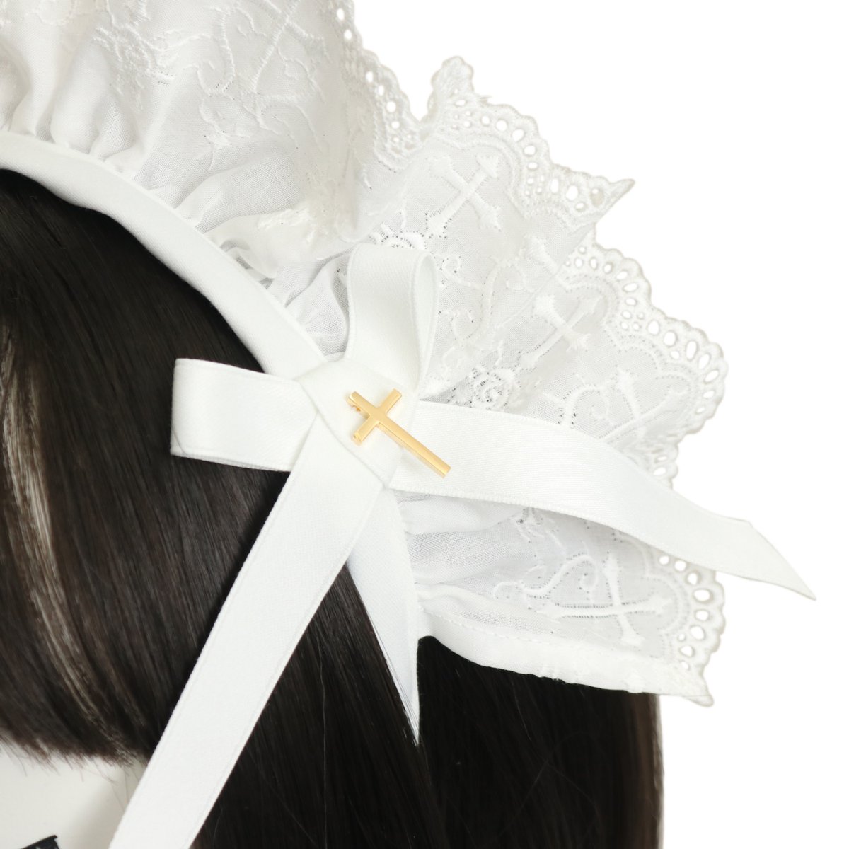 Moi-meme-Moitie♡バラ十字架レースカチューシャ モワティエ 白 Moi-meme-Moitie バラ十字架オリジナルレースカチューシャ / モワ