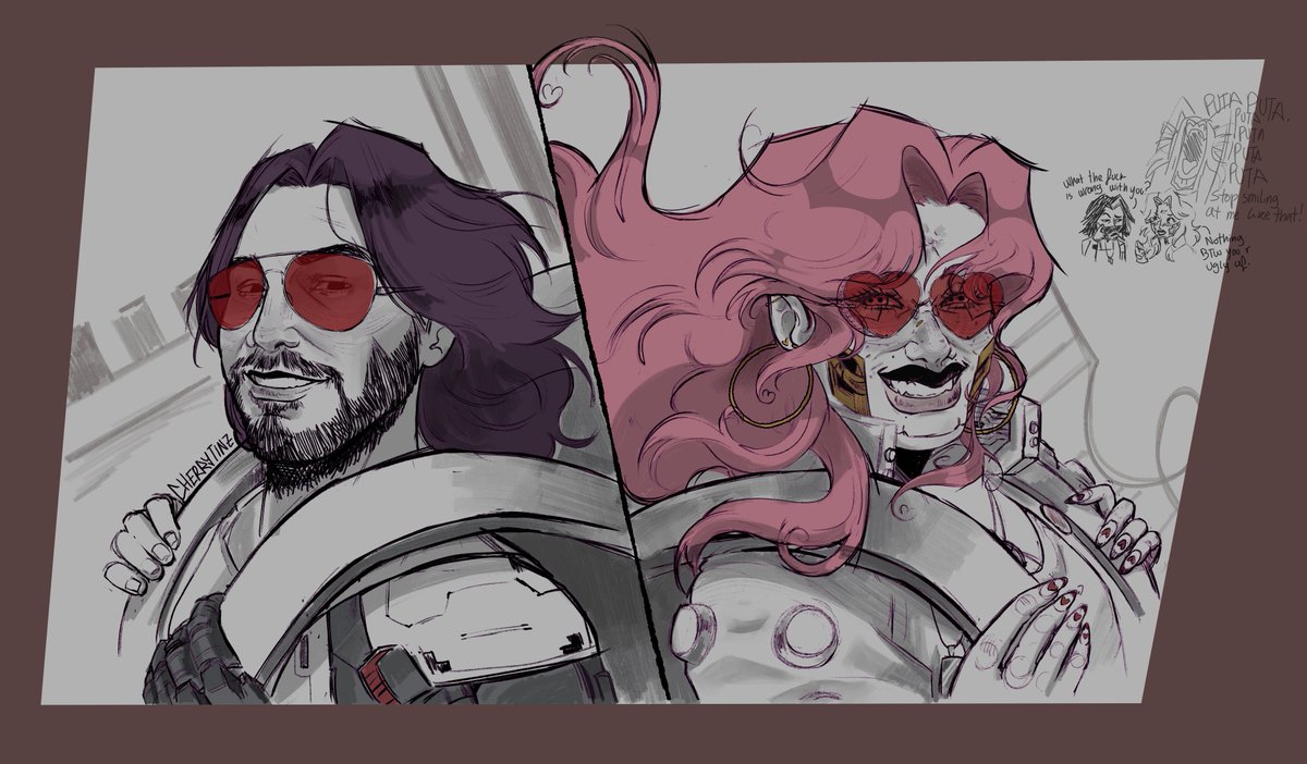 oh no they're in love! (what gonks-) 🚬💋❤️
#Cyberpunk2077 #silverv